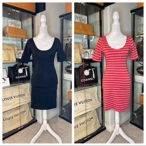 XHILARATION | Bundle of 2 Bodycon Dresses in Black and Red/Gray Stripes